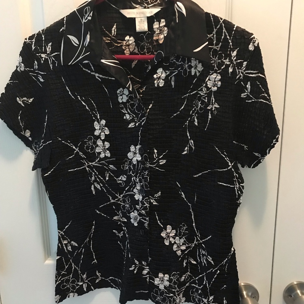 Black with white flowers - blouse